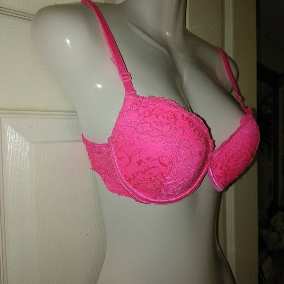 Bright Pink Lace Push up Bra 34C - Picture 3 of 5